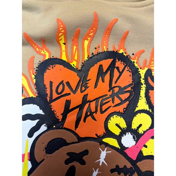 RGSTR Love My Haters Hoodie Large Bear Graphic Tan Size Large - Picture 4 of 9